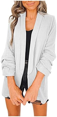 FMCHICO женски обични блејзери отворени предни ракави за работа со долги ракави, тенок јакна блејзер
