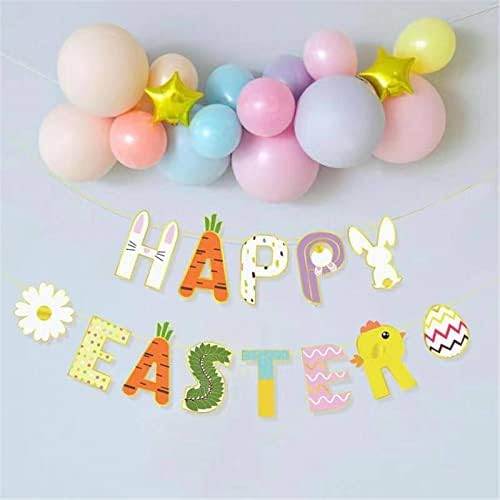 Партиски украси Деца Среќен Велигденски транспарент и шарен зајаче Велигденски јајце транспарент среќен велигденски венец банер пролет