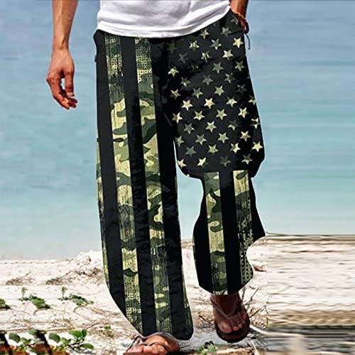 Eoeioa Ден на независност на мажите Патриотски широки нозе дневни панталони летни лабави џебови џебови со џемпери 4 -ти јули