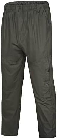 Машки обични панталони со цврста боја еластична половината лето лето за дишење памук удобни патенти џебови обични карго панталони