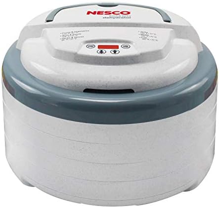 Nesco FD-79 Snackmaster Pro Digital Dehydrator за закуски, овошје, говедско месо, месо, зеленчук и билки, сива боја, 4 ленти и џамбо