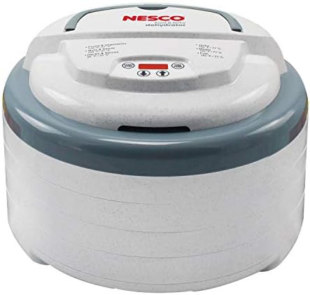 Nesco FD-79 Snackmaster Pro Digital Dehydrator за закуски, овошје, говедско месо, месо, зеленчук и билки, сива боја, 4 ленти и џамбо дела од говедско месо, 1, црвено