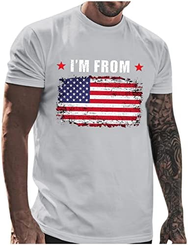 XXVR 4-ти јули Машки маици кратки ракави Патриотски САД знаме за печатење на екипаж на екипаж на врвови на летни обични основни маици