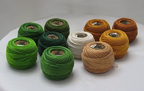 VOG © Perle Cotton Size 8 Теми за вез - сет од 10 топки - зелени и беж нијанси