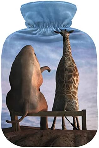 Шишиња со топла вода со покривка на жирафа вреќа со топла вода за олеснување на болката, главоболки болки во грбот, шишиња за греење 2 литар