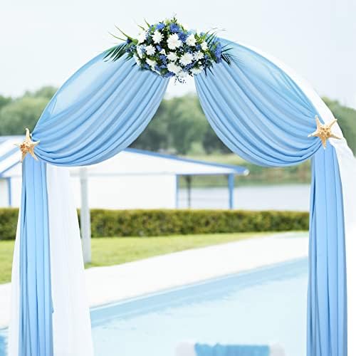Венмер 5 x 10ft Сина шифон свадбена позадина завеса, 2 панели свадбени лак драперии ткаенини позадини завеси за домашна свадба фаза прием