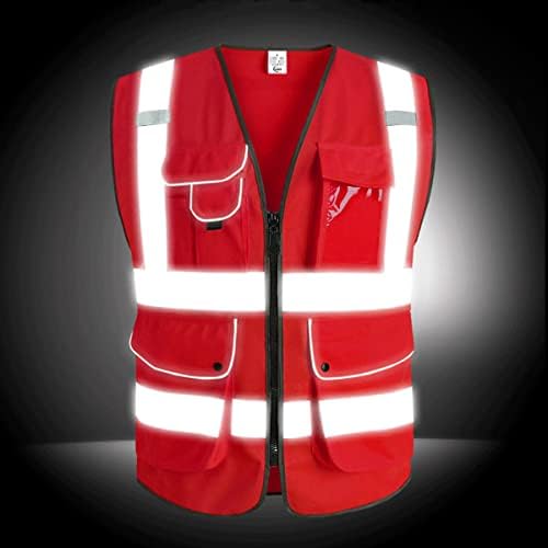 Xiake Class 2 HI Vis рефлективен безбедносен елек со 9 џебови и патент, безбедносна работна облека, ги исполнува ANSI / ISEA