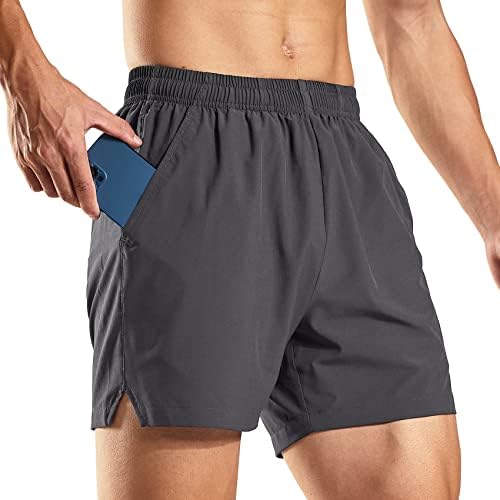 Haimont 5 инчи Менс суво вклопување во трчање атлетски шорцеви со џебови, отпорни на вода лесни теретани за вежбање шорцеви
