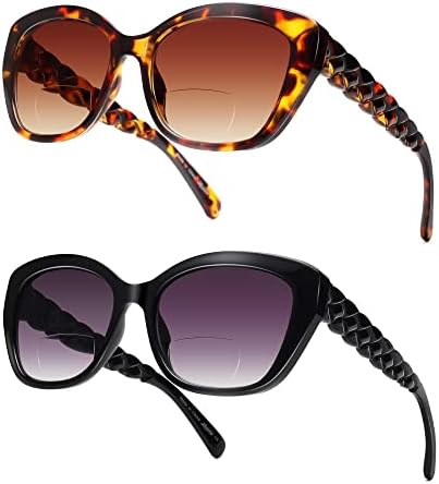 Очила за сонце на Ладес бифокални за жени Кејти Стилски очила за читање 2 пакувања UV400 Зголемување на читателите очила