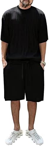 Пербаи Менс лето 2 парчиња облека Атлетски екипаж со кратки ракави кошула и шорцеви поставени тренерки