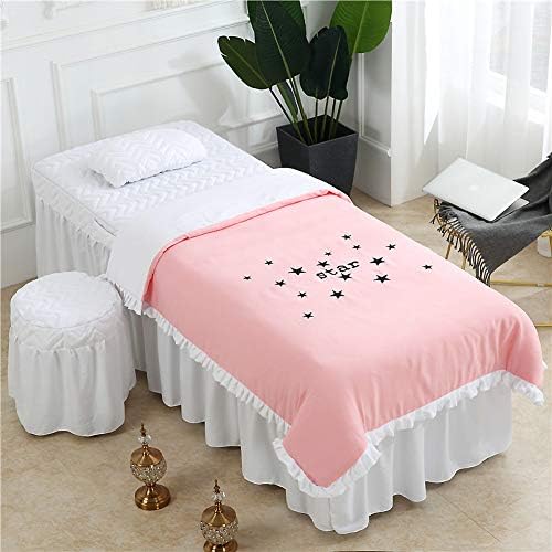 Измиени памучни џакрд масажа за масажа, комплети, цврста боја квадратна глава 4-парчен кревет за кревет за кревет со постелнина