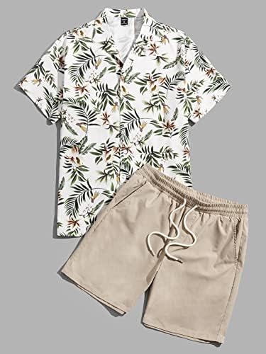 Oshho облека со две парчиња за мажи мажи тропски кошула за печатење и шорцеви за половината за влечење