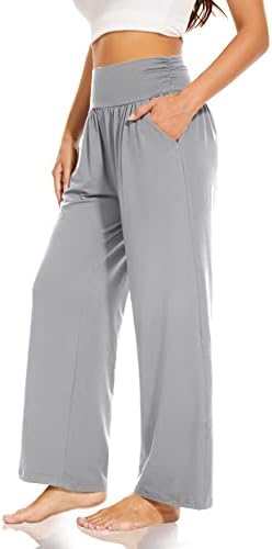Јога панталони со широки нозе со жени со високи половини обични лабави џемпери со џебови удобни салон палацо пижами