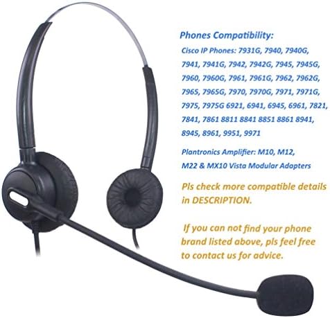 Vanstalk кабел канцелариски телефонски слушалки со двојно уво w/лесна лента за глава за откажување на главата за засилувач за засилувач