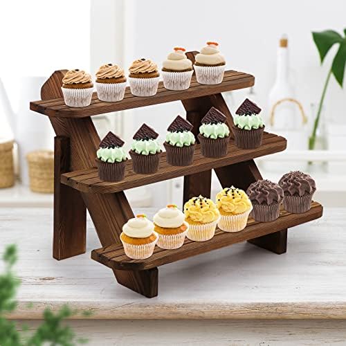 Fturetera Display Stand, дрво 3 Ниво на екранот за штанд за cupcake, занаетчиски дисплеј, штанд за приказ на обетки, штанд за приказ