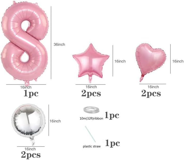 Розова 40 инчен Голем број 8 балон 8 роденденски украси за девојки украси за забави срцеви Балони 8 годишни роденденски украси