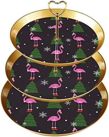 Штанд за Кекси од 3 Нивоа змејбту Со Златна Прачка Пластична Фиока За Десерт Кула Фламинго Божиќна Капа Снегулка Овошни Бонбони Дисплеј