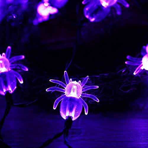 ReceSky 40 LED Purple Spider String Lights со тајмер за градење - 14 -тина батерија управувана со вештерките на вештерките за декор