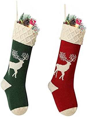 Божиќни чорапи на Бејгсван, 2 пакувања 18-инчни дополнителни долги рачно плетени ирваси снегулки, Божиќни ликови за украси за семејни