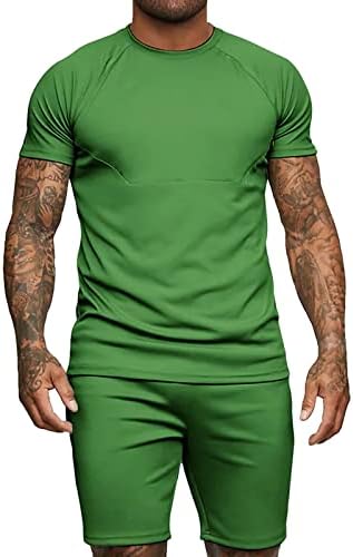 Менс летни обични шорцеви сетови плус кошули за вежбање со големина и кратки облеки во боја на бојата, облеката од 2 парчиња облека