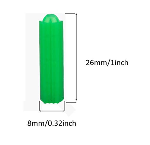 200pcs 8mm/0,32inch зелена пластична mидарска завртка за фиксирање на wallидни приклучоци за прицврстувачи на сув wallид