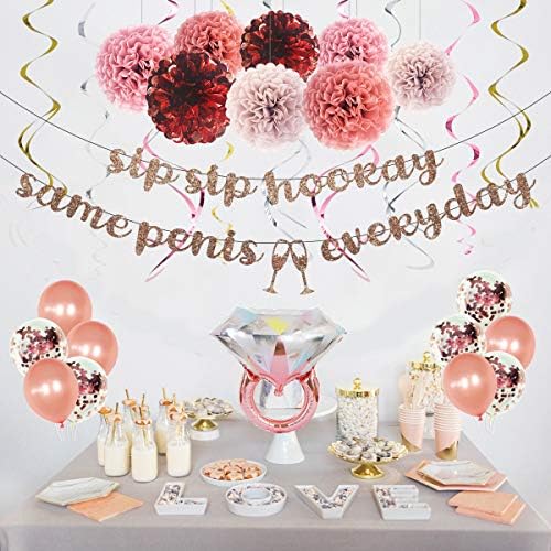 Декорации за забави на Meysimoon Bachelorette, невестински туш за туширање, розово злато прстен балони, банер, вител, хартија пом, невеста за