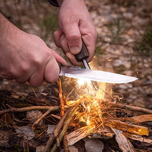 Ножеви за ножеви на BPS Nighthawk - нож за грбни - нож за опстанок од не'рѓосувачки челик - црна кожа обвивка и Firestarter - нож со целосен