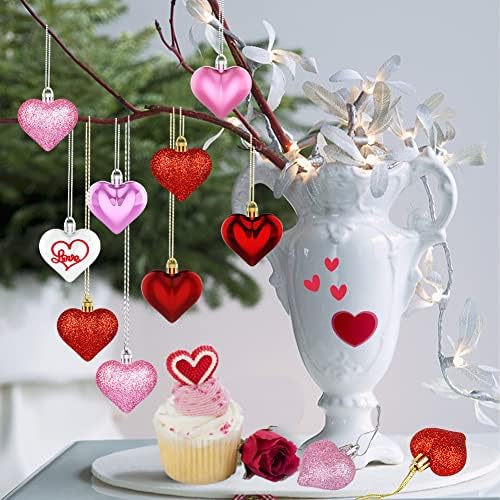 Лабеол Денот На Вљубените Декор Срцеви Орнаменти 36 Парчиња Срце Во Облик На Срце Црвено Розова Бело Срце Виси Украси За Денот На
