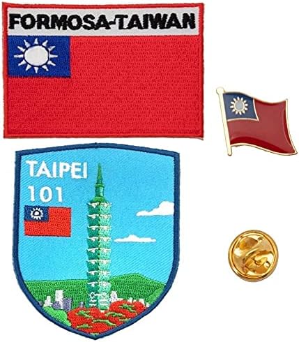 А -Оно - Тајпеј 101 Везење+Таиван Кантри знаме и брош игла, азиски обележје, значка за штитници на облакодери, тајвански лаптоп, декорација
