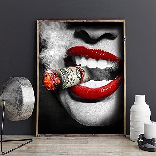Пушење жена црвена усна постер за печатење масло сликарство wallидни слики за дневна соба цртаат огледала на јадрото на напредно огледала на