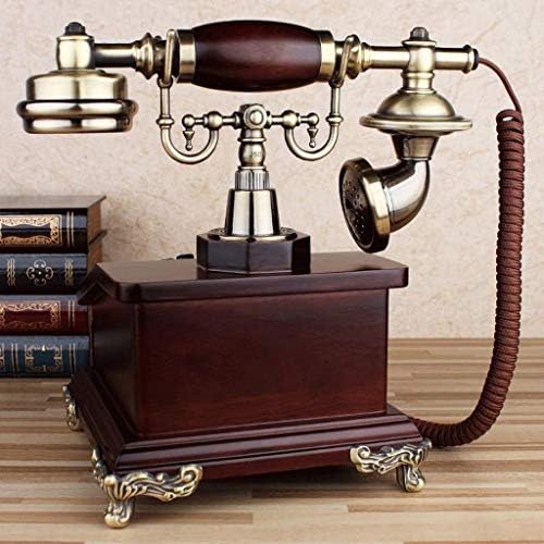 WODMB Телефон Ретро Телефон ， Телефон со антички стил со дрво и метално тело, функционално ротирачко бирање и приклучок Црвен телефон, канцеларија,