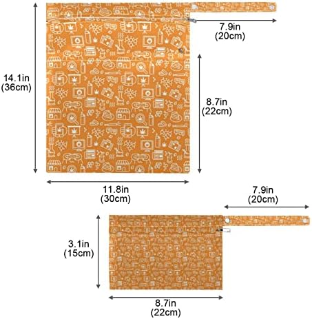 Кигаи 2 парчиња Патување Влажна И Сува Торба, Модни Водоотпорни Влажни Кеси за Пелени, Костими за Капење итн. Плажа/Патување, Портокалова Шема