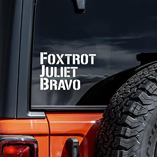 Foxstrot Juliet Bravo Decal Vinyl налепница автоматски автомобил камион wallиден лаптоп | Бело | 5,5 x 3,5
