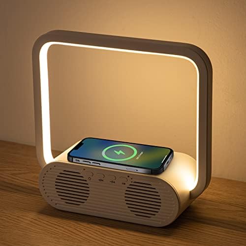 Декорус ламба за маса во кревет со безжичен полнач на допир затемнето ноќно предводена светлосна ламба Bluetooth звучник 3 Осветленост