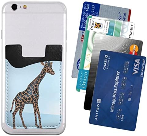 Држач на картички за телефонски картички за жирафа, кутија за кредитна картичка за само-лепете ја кожената коже