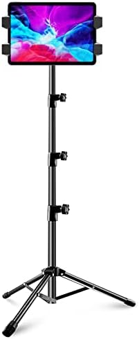 Држач за штанд на таблети Gomuvin, држач за подот на iPad Tripod со прилагодлив за висина, 360 ротирачки мобилни телефони штанд за видео