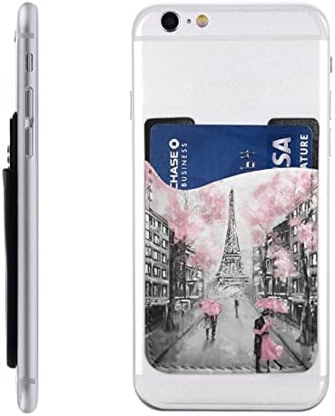 Париз Стрит кула розова цветна телефонска картичка држач за картички, ПУ-кожена само-лепете ја лична карта за кредитна картичка за 2,4х3,5