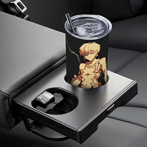 Uogeep аниме судбина нула не'рѓосувачки челик изолирана кафе кригла со капаци и сламки со двојни wallидни чаши за вакуумски чаши за патување