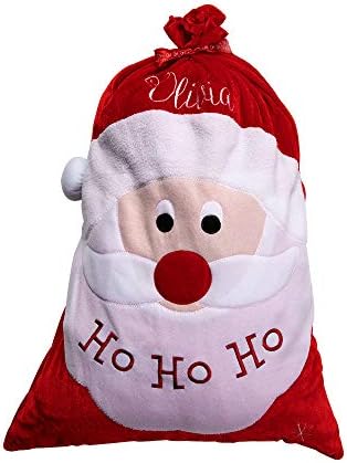 Санта торба персонализирано извезено име/текст - Божиќни подароци Подарок Дедо Мраз - 20,5 x 28 инчи DIY Santas Shoping Sack
