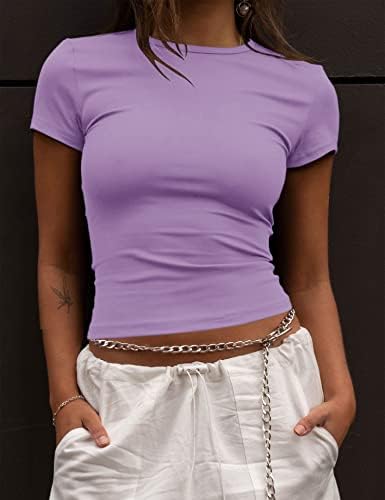 Zhenwei Crop Thruice Tops For Women Pack летни кратки ракави салата за атлетска компресија кошули слатки тесни основни врвови