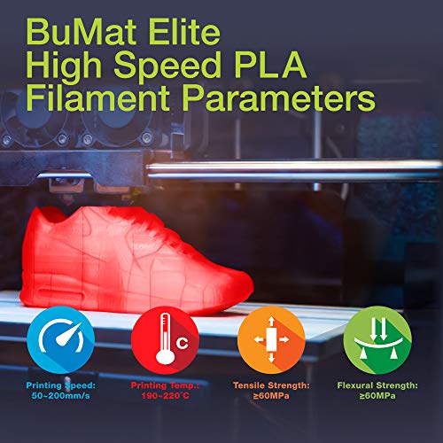 Bumat Elite PLA со голема брзина PLA 3D печатач, 1,75мм, 1 кг, гарантирана свежа, димензионална точност +/- 0,02мм, без нијанса, одговара