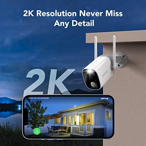 NetVue Security Outdoor Camera со соларна панел, 2K Color Night Vision AI Detection, безжичен IP65 водоотпорен фотоапарат, 2 -пат