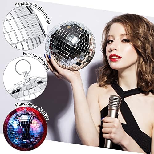 5 парчиња диско топка сребрена огледало топка диско забава украси со виси прстен за диџејски сценски свадбен одмор, 2 големини