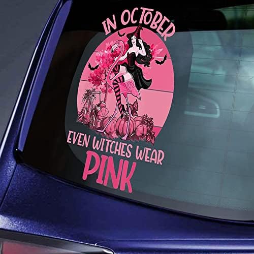 Ноќта На вештерките во октомври Дури И Вештерките Носат Розова Налепница За Рак На Дојка Вештерка Јавање Фламинго Налепница Автомобил