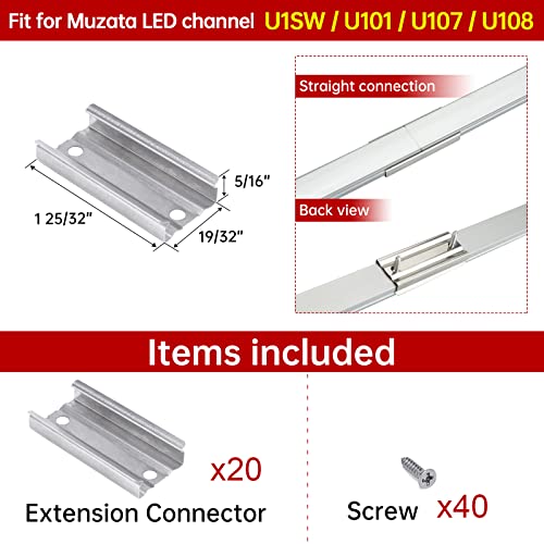 Muzata 20pack Продолжување Конектори ЗА U1SW U101 U102 U103 U-Форма Алуминиум LED Канал И 6Pack 3.3 ft/1M U101 U101 Беспрекорен Осветлување ЕФЕКТ
