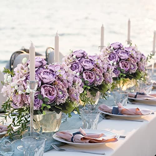 Crowye 8 букети свадба свила Peony Hydrangea цвеќиња гроздобер вештачки цвет со стебла елегантни faux цвеќиња за декорација за DIY маса