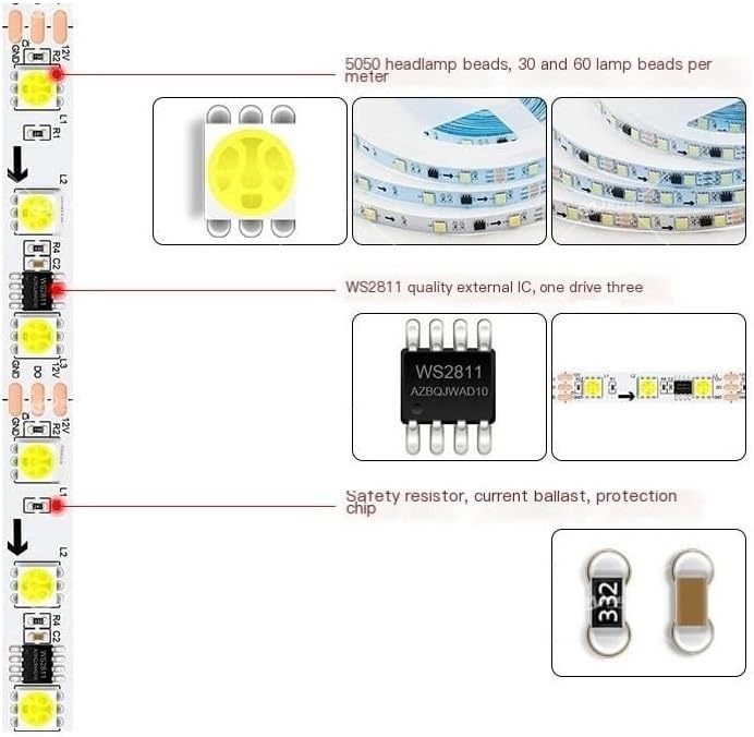 Akspet LED Декорација Додатоци 5M WS2811 DC12V Една Бела Led Светлосна Лента 5050SMD 30leds/m 60leds/m Проточна Вода Лента Отворено/Затворен-30leds/m,