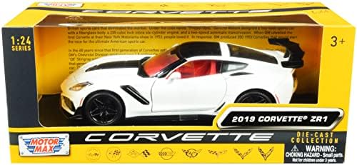 Motormax Играчка 2019 Chevy Corvette C7 ZR1 Бела И Црна Со Црвена Внатрешна Историја На Corvette Серија 1/24 Diecast Модел Автомобил