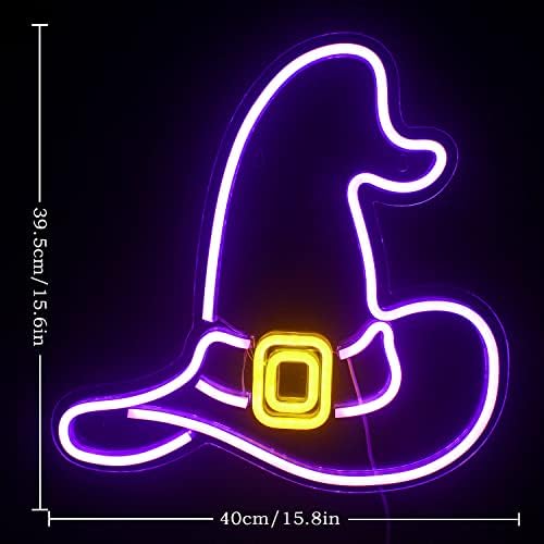 FaxFSign Wizard Hat Neon Sign Witch Hat With LED headtackeeen прозорец Неон светло знаци за wallиден декор виолетова жолта каубојска