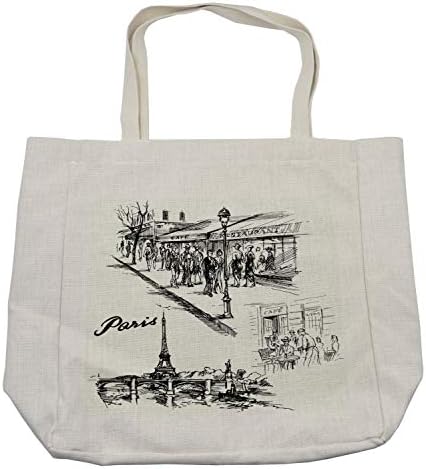 Торба за купување торба за кула Амбесон Ајфел, Париз Скица стил Кафе ресторан обележје на каналот брод ретро романтичен принт, еколошка торба за еднократна употреб